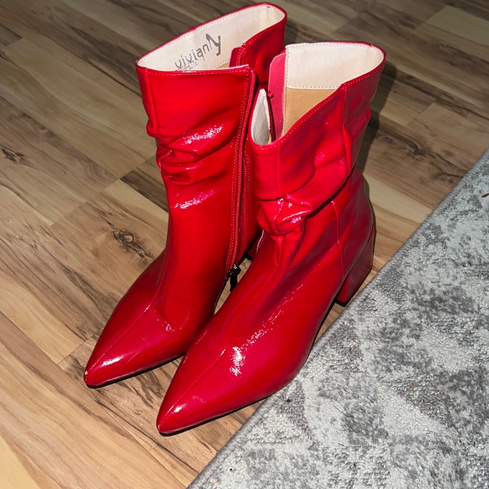 Vivianly Mid Calf Boots with Square Heels